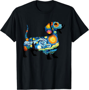 Dachshund Starry Night Painting Van Gogh Dog Dad Dog Mom Men Women Girls Kids T-Shirt - T-Shirt | Black