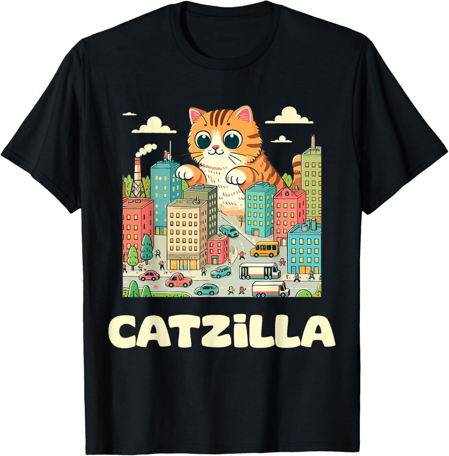 Catzilla Cat Art Funny Cat Gifts Men Women Girls Kids T-Shirt - T-Shirt | Black