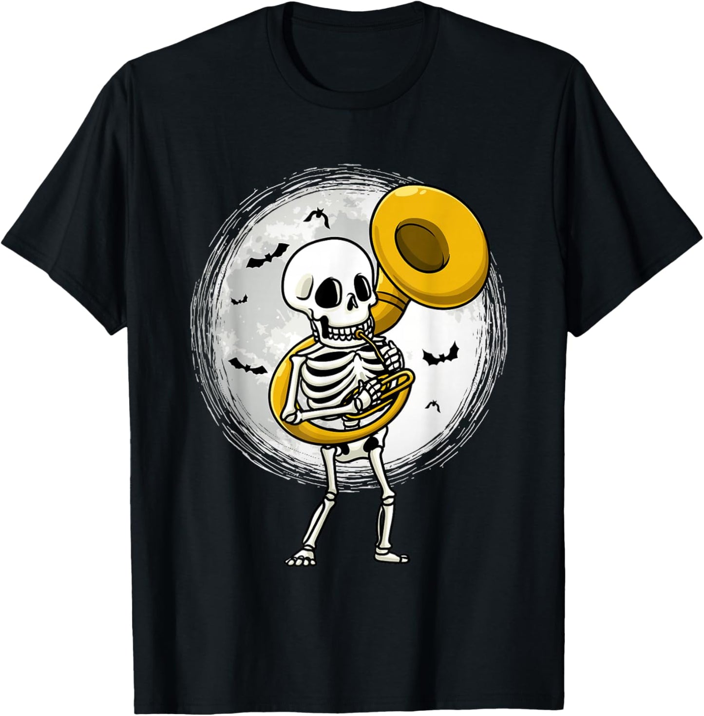 Skeleton Playing Sousaphone Tuba Instrument Halloween Band T-Shirt - T-Shirt | Black
