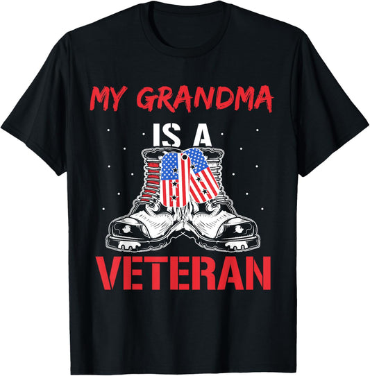 My Grandma Is A Veteran Usa Military Veterans American T-Shirt - T-Shirt | Black