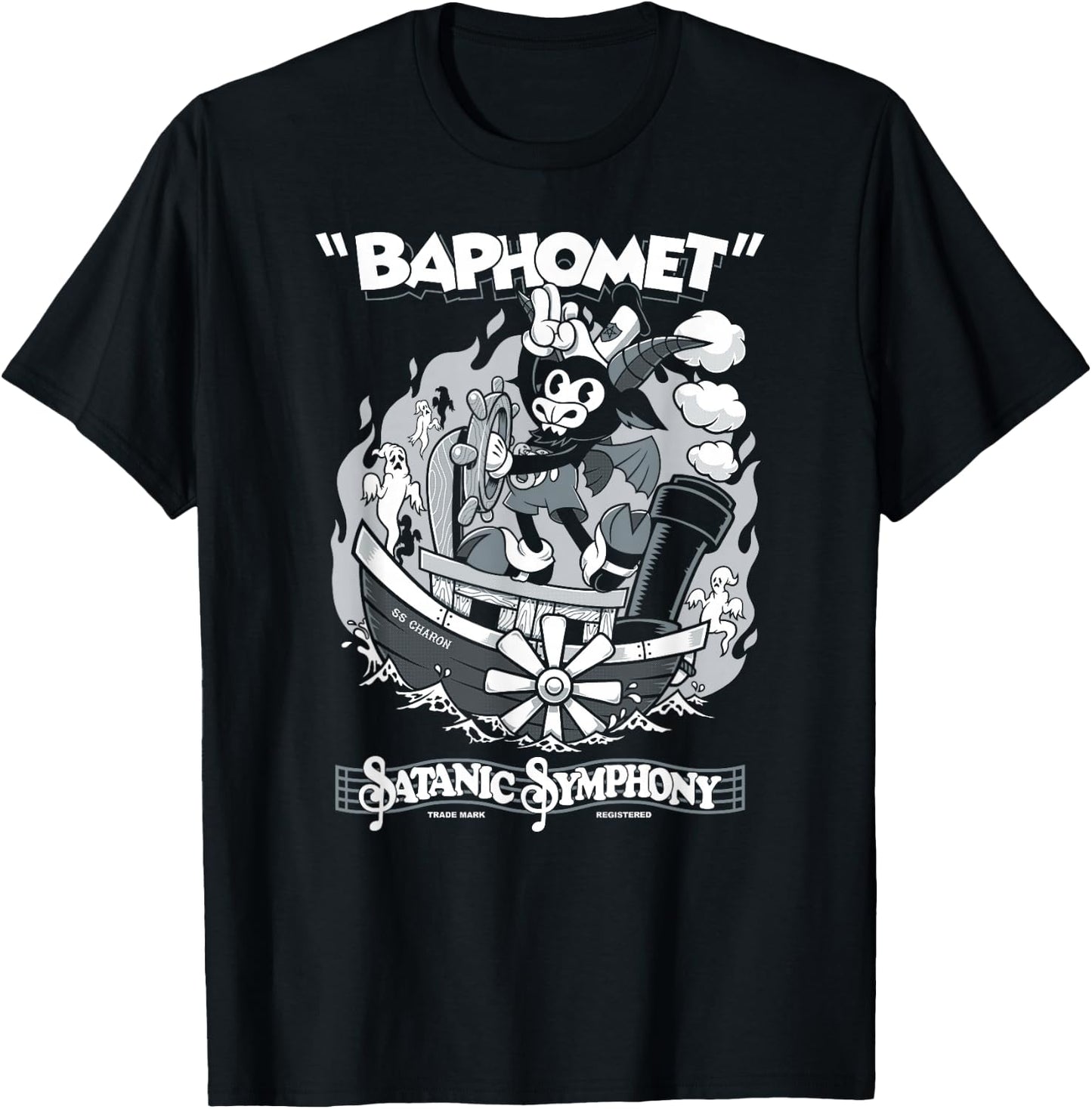 Vintage Cartoon Baphomet - Creepy Cute Goth - Occult T-Shirt - T-Shirt | Black