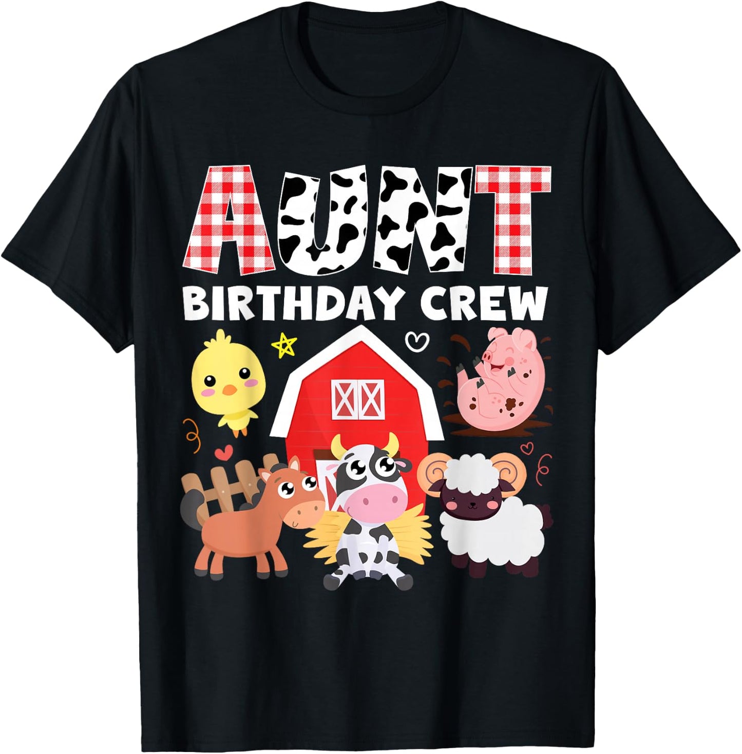 Cow Aunt Birthday Crew Farm Theme Animals Birthday Party Kid T-Shirt - T-Shirt | Black