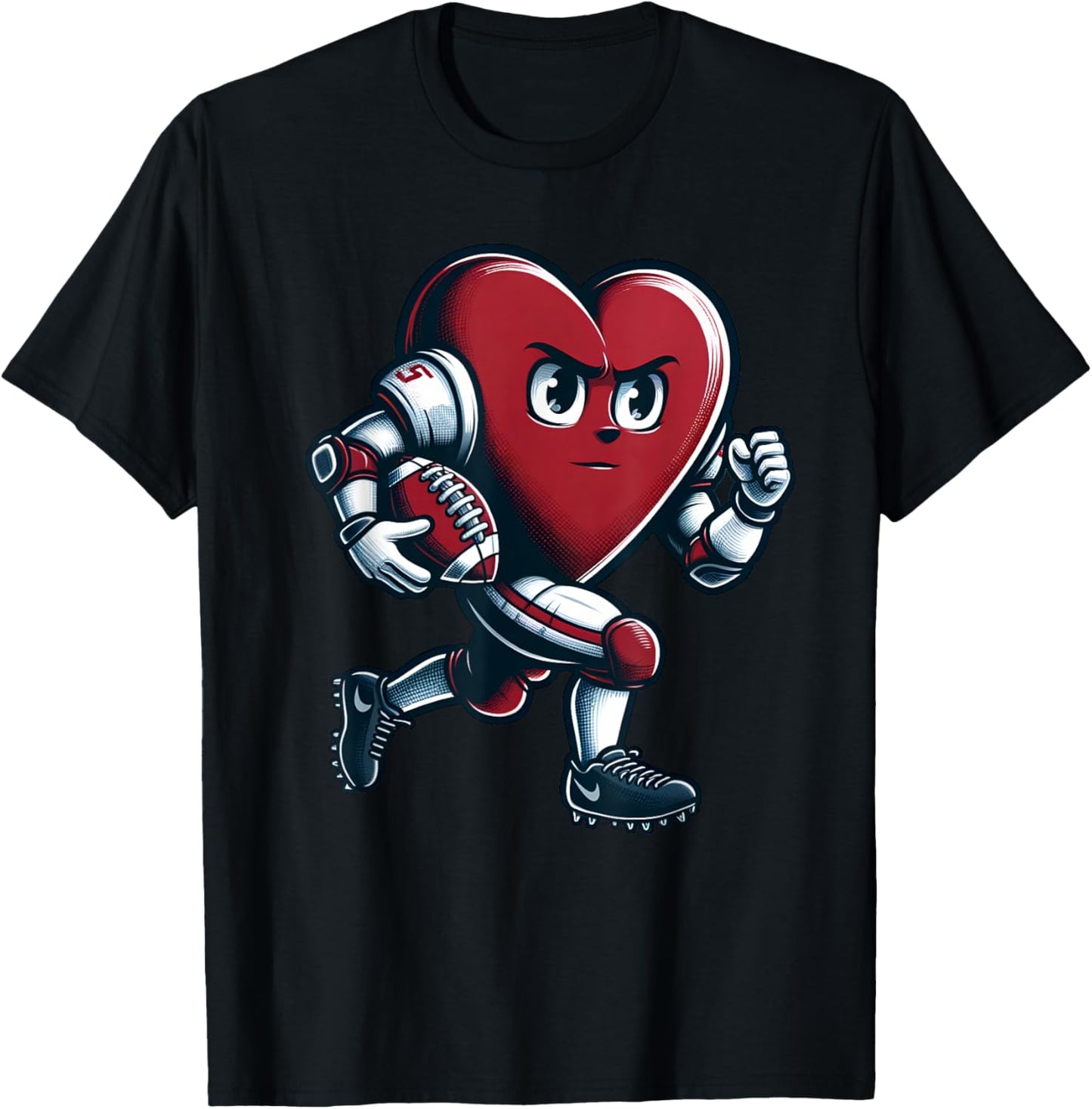 Valentine's Day Heart Football Player Team Sports T-Shirt - T-Shirt | Black
