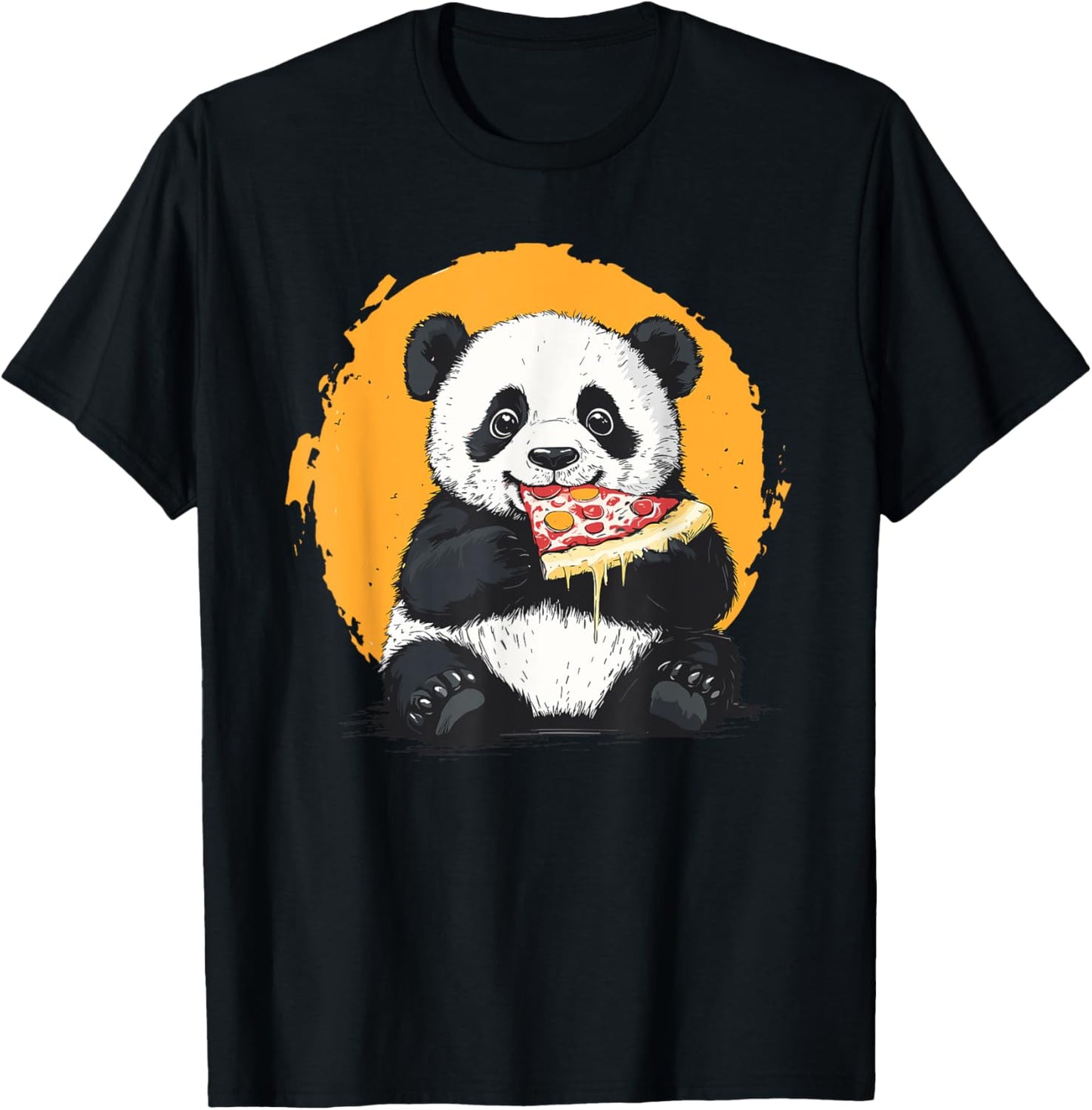 Panda eating pizza illustration for kids T-Shirt - T-Shirt | Black