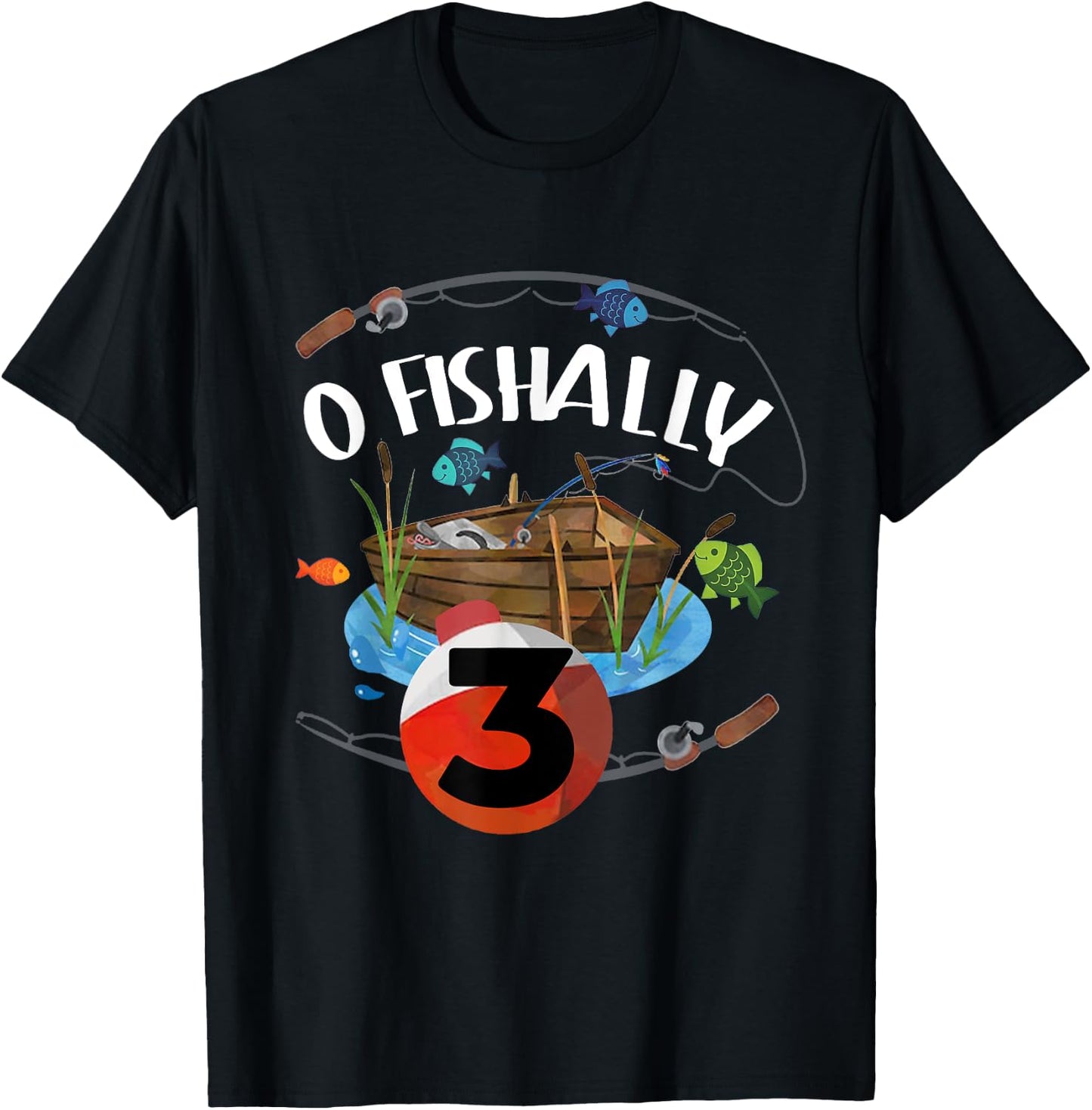 O-Fishally 3 Years Old Fisherman 3rd Birthday Fishing Kids T-Shirt - T-Shirt | Black