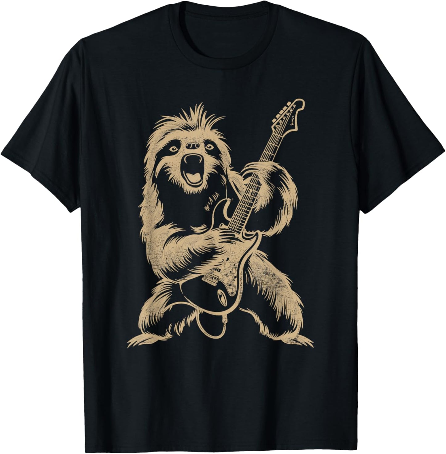 Sloth Playing Guitar Graphic Funny Women Sloth Lover T-Shirt - T-Shirt | Black