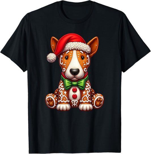 Gingerbread Man Bull Terrier Dog Christmas Kids T-Shirt - T-Shirt | Black