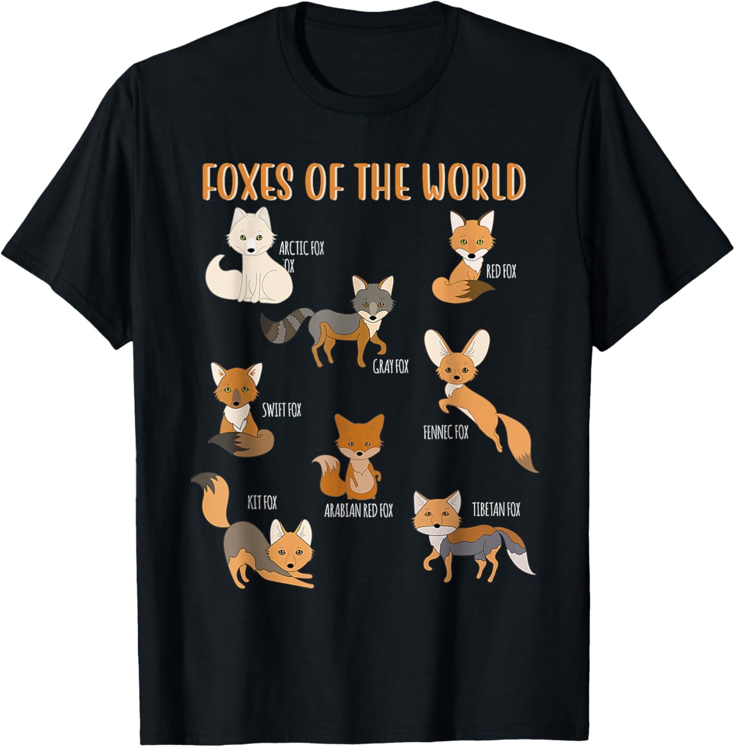 Fox Shirt Kawaii Foxes of the World Fox Animals Lovers Kids T-Shirt - T-Shirt | Black