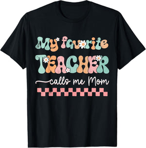 My Favorite Teacher Calls Me Mom Mother's Day Checkered Mama Men Women T-Shirt - T-Shirt | Black