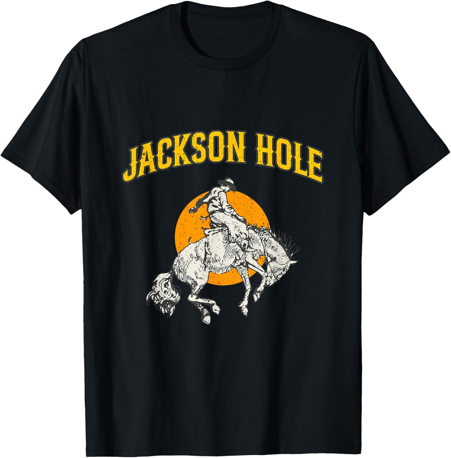 Rodeo Cowboy Riding A Bucking Horse Jackson Hole Wyoming T-Shirt - T-Shirt | Black