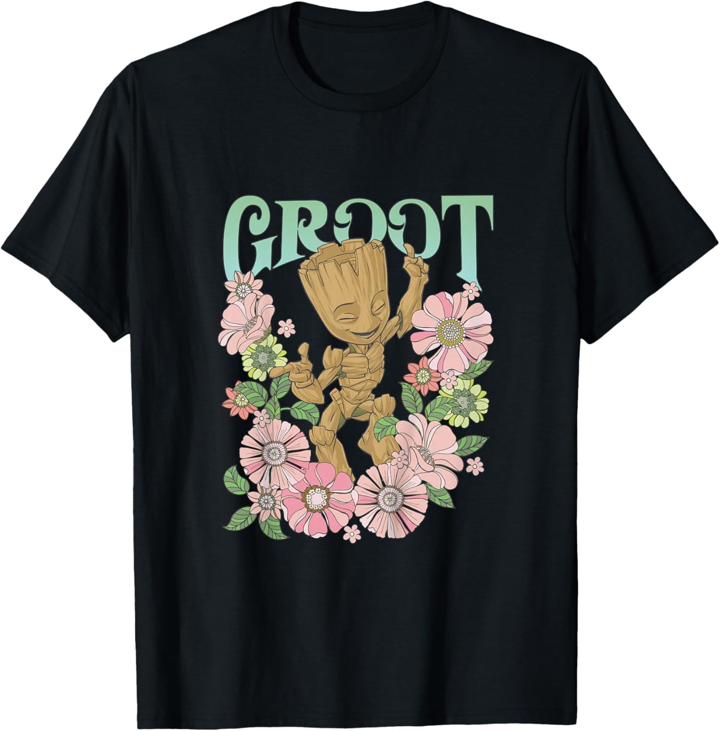 Kids Marvel Guardians of The Galaxy Classic Floral Groovy Groot T-Shirt - T-Shirt | Black