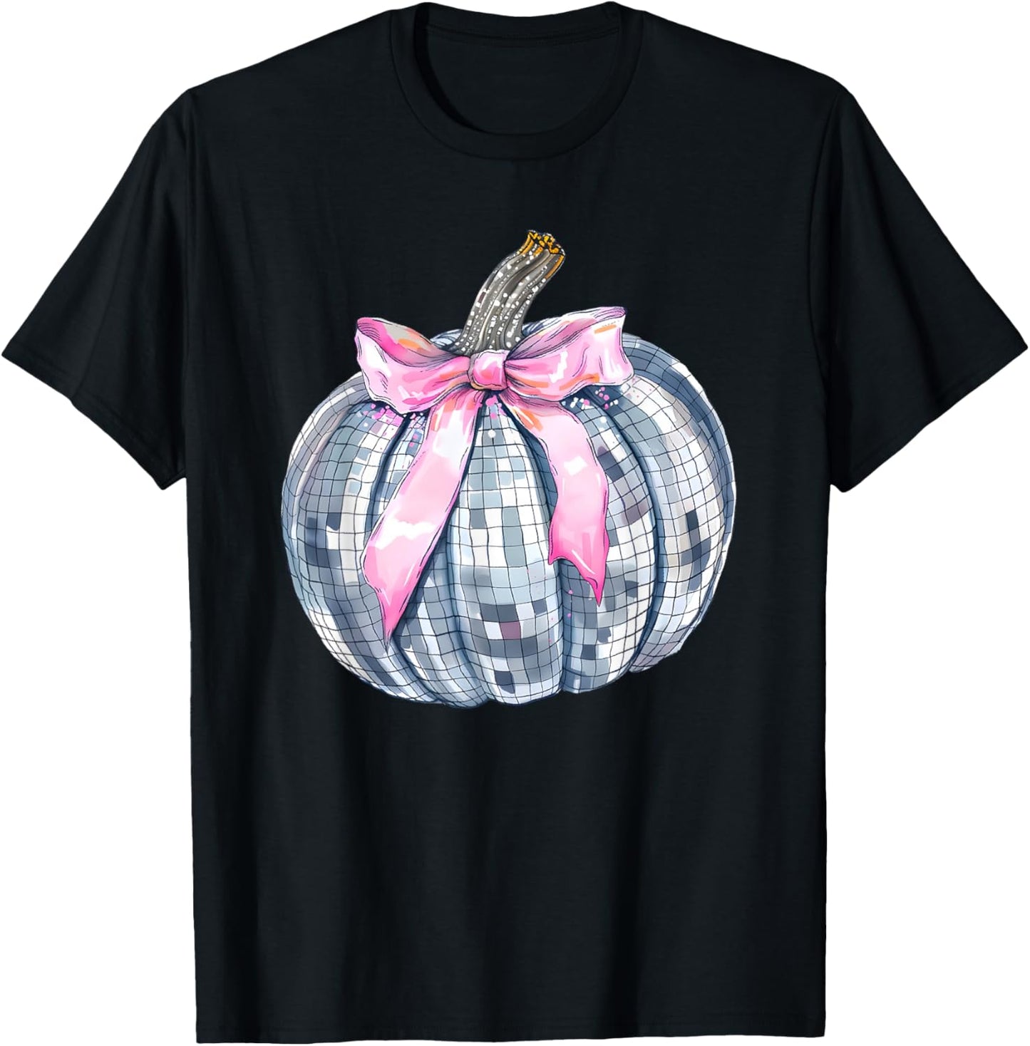 Retro Disco Ball Coquette Pumpkin Halloween Thanksgiving T-Shirt - T-Shirt | Black