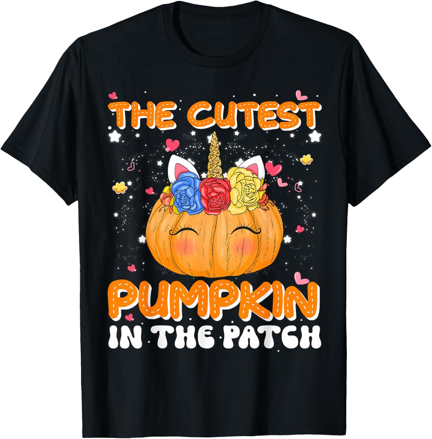 The Cutest Pumpkin In The Patch Unicorn Pumpkin Halloween T-Shirt - T-Shirt | Black