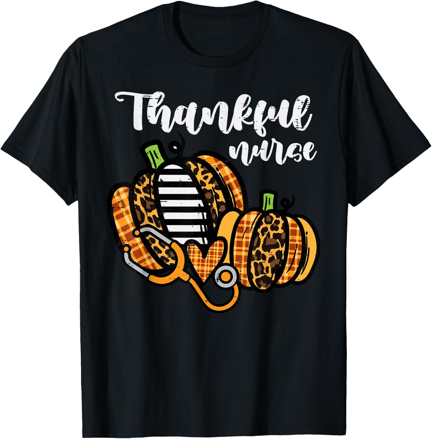 Pumpkin Thankful Nurse Thanksgiving Scrub Top Fall Women RN T-Shirt - T-Shirt | Black