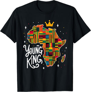 Boys African Kente Print Clothes Kids Young King Kente Youth T-Shirt - T-Shirt | Black