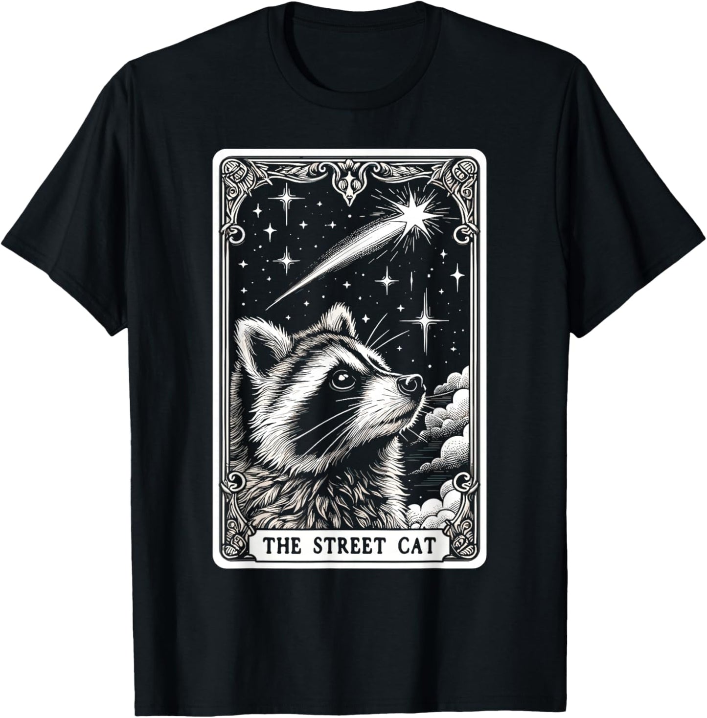 The Street Cat Tarot Card Mystic Raccoon T-Shirt - T-Shirt | Black