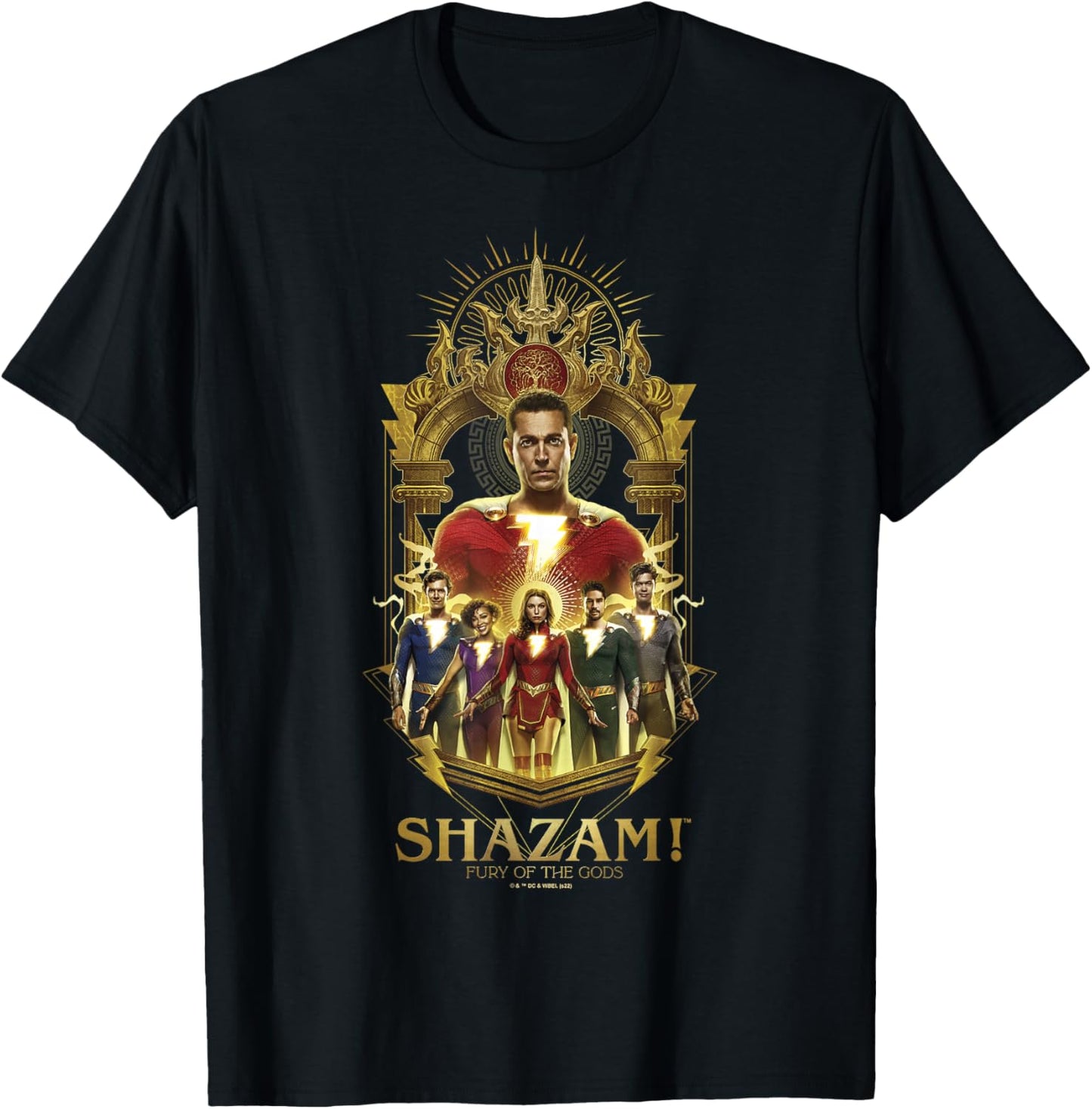 Shazam! Fury of the Gods Gold Champion Arched Family Group T-Shirt - T-Shirt | Black