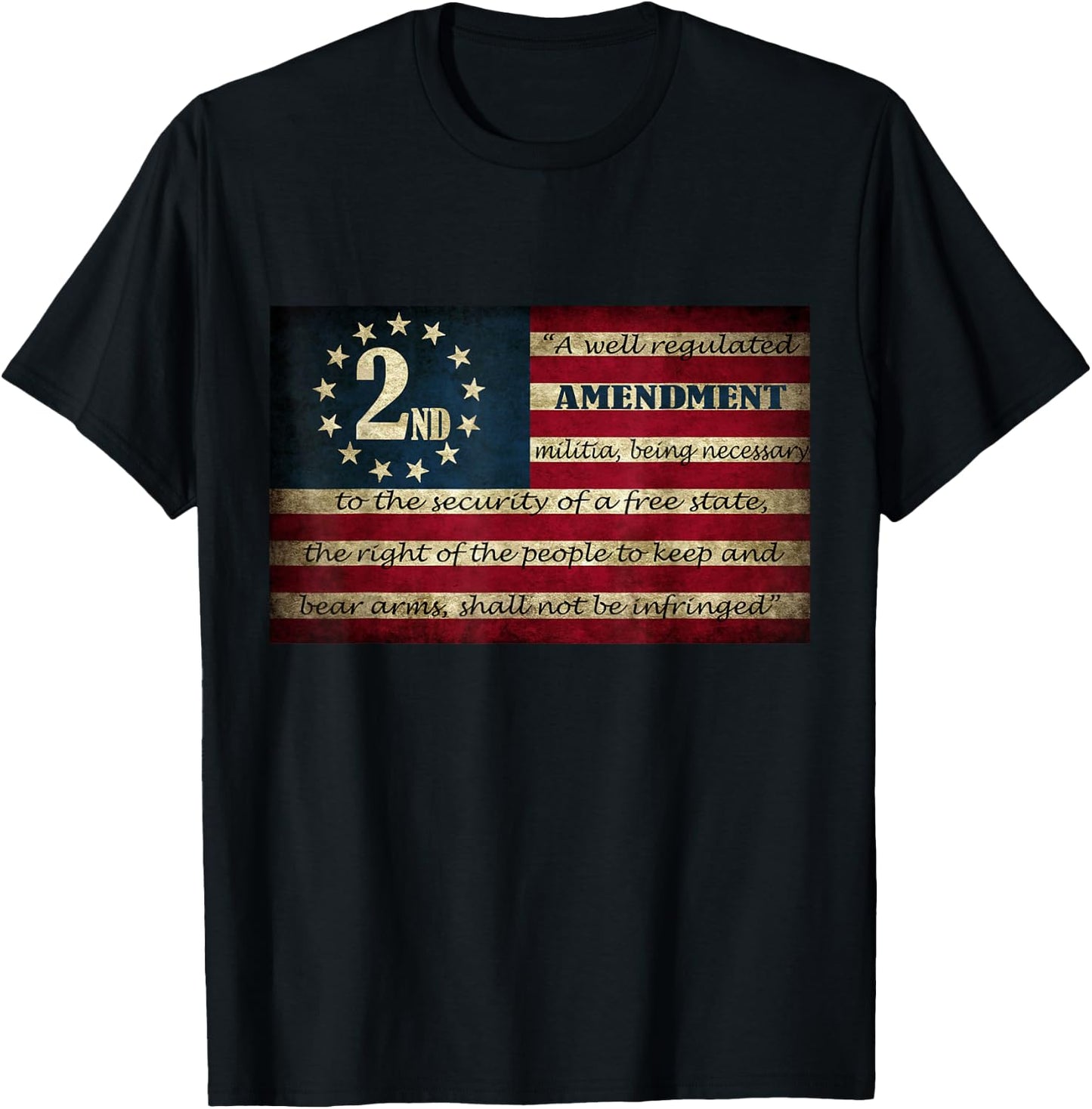 Second Amendment Vintage Flag Well Regulated Militia T-Shirt - T-Shirt | Black