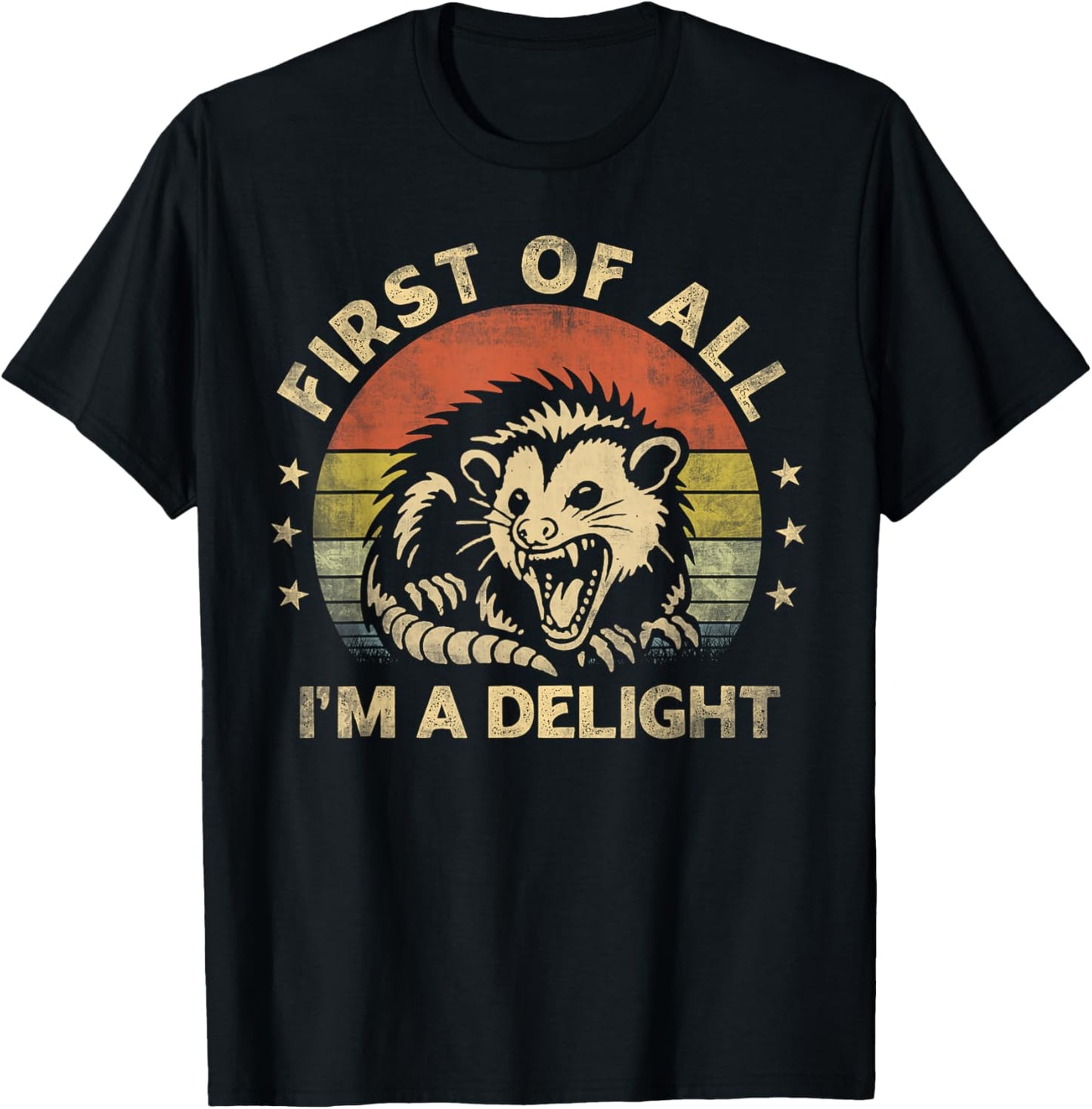 First Of All I'm A Delight Sarcastic Angry Opossum Lover T-Shirt - T-Shirt | Black