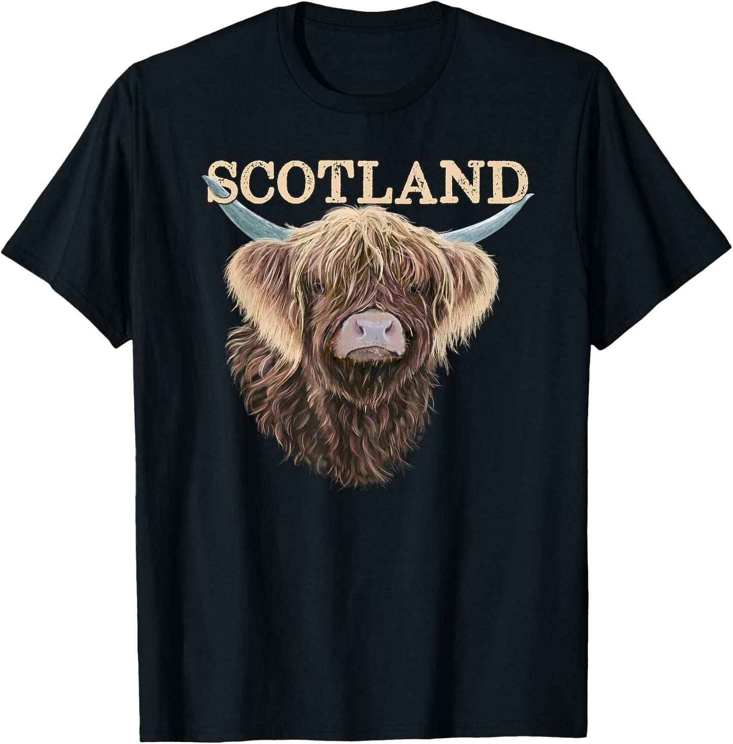 Scottish Highland Cow With Scotland Slogan T-Shirt - T-Shirt | Black