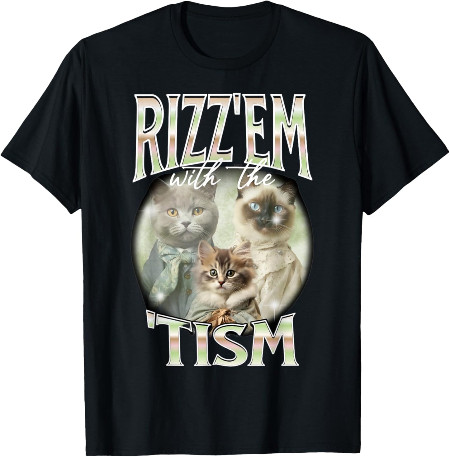 Rizz Em with The Tism Cat Autistic 90s Bootleg Rap Top T-Shirt - T-Shirt | Black