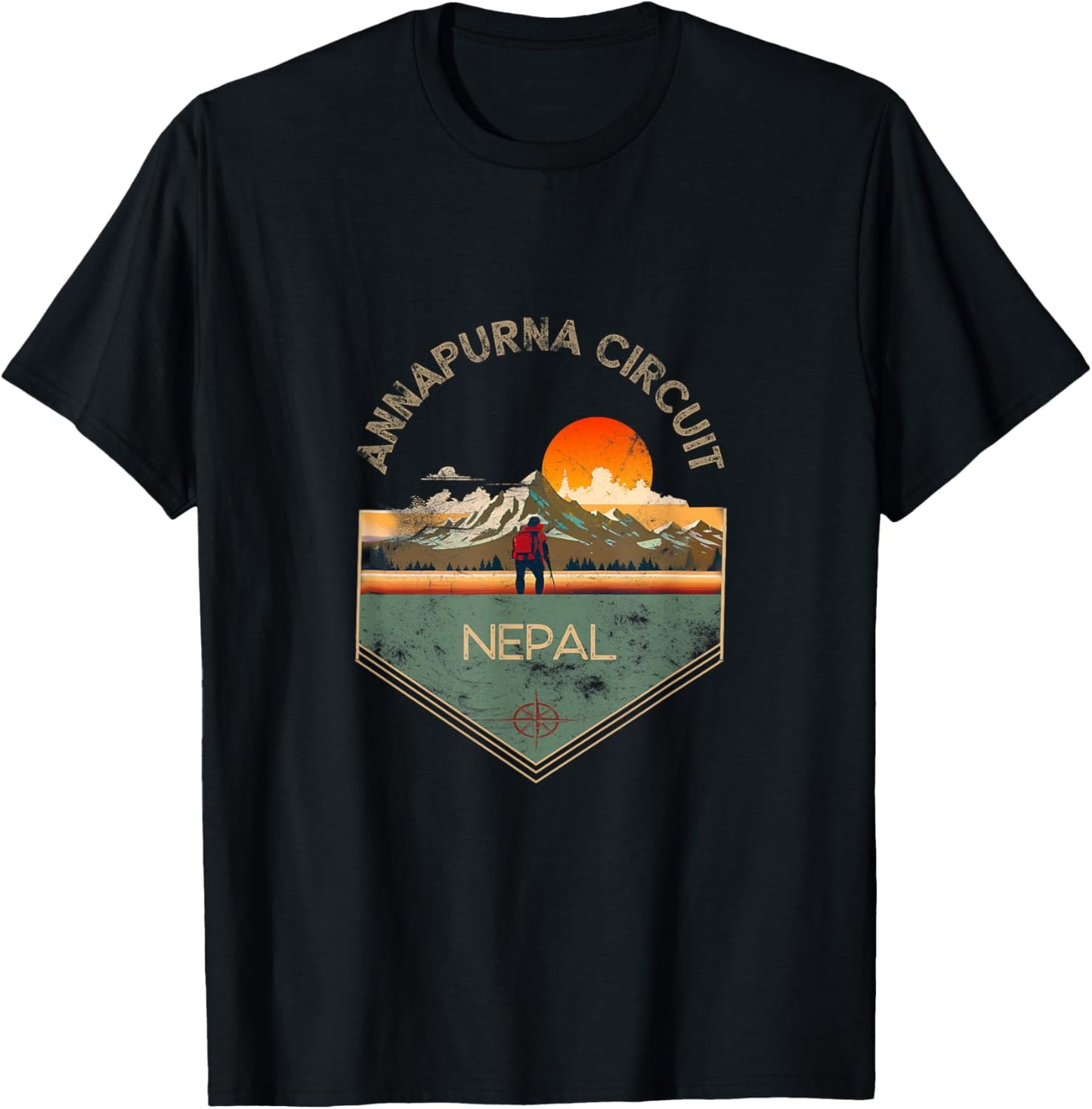 Annapurna Circuit Retro Vintage Hiking Apparel - Souvenir T-Shirt - T-Shirt | Black