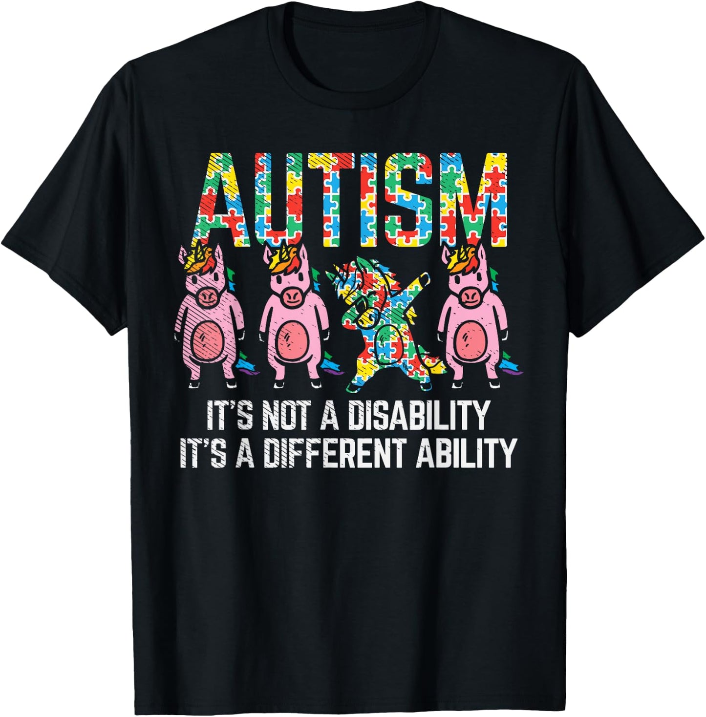 BoredKoalas Autism Awareness Unicorn Dab - -Adults, Black, Short Sleeve, Classic Fit, Cotton Blend, Small T-Shirt - T-Shirt | Black