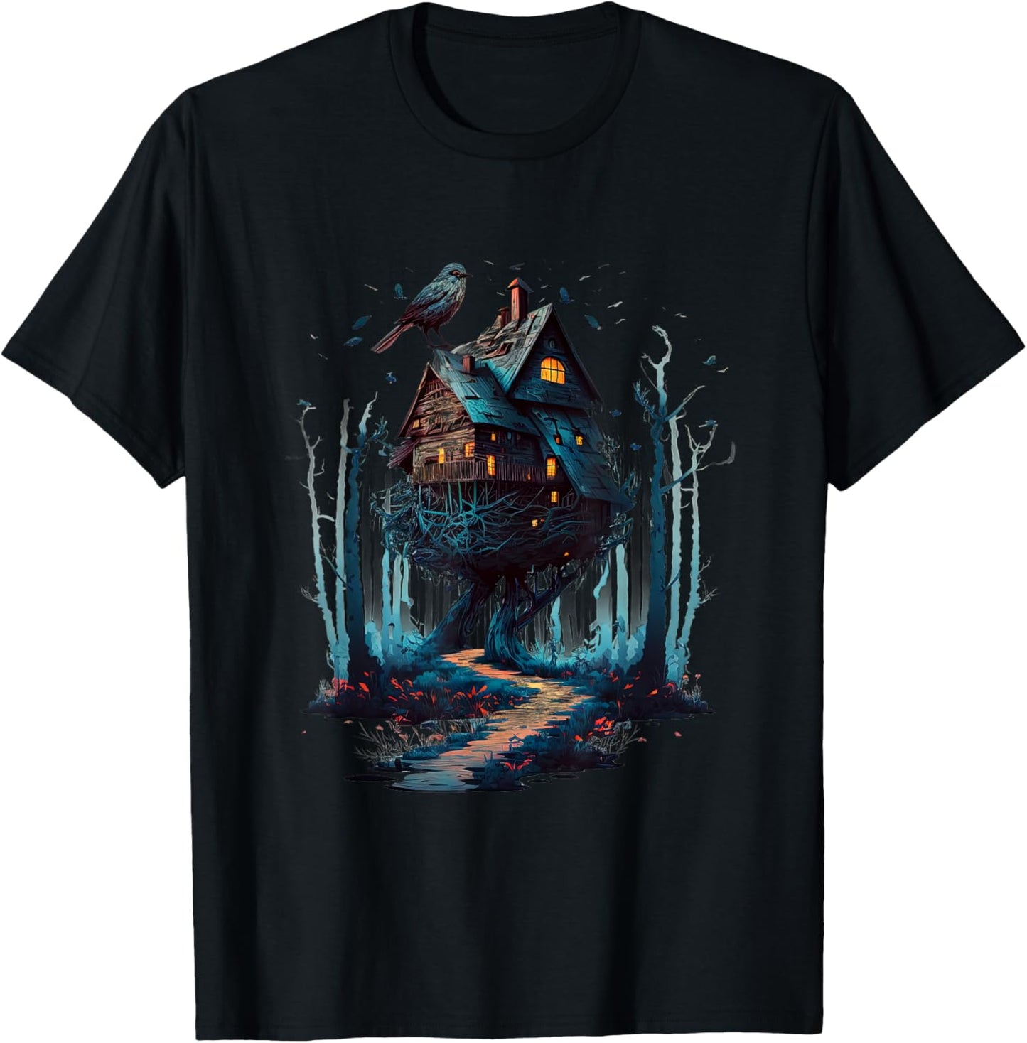 Walking House on Chicken Legs Slavic folklore Baba Yaga Art T-Shirt - T-Shirt | Black