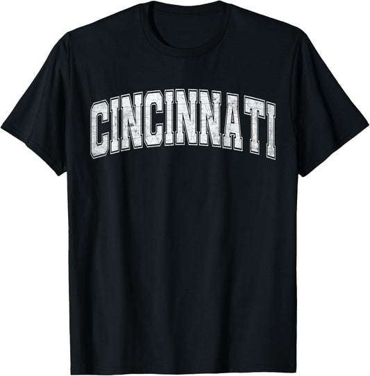 Cincinnati White Vintage Style Retro Text T-Shirt - T-Shirt | Black