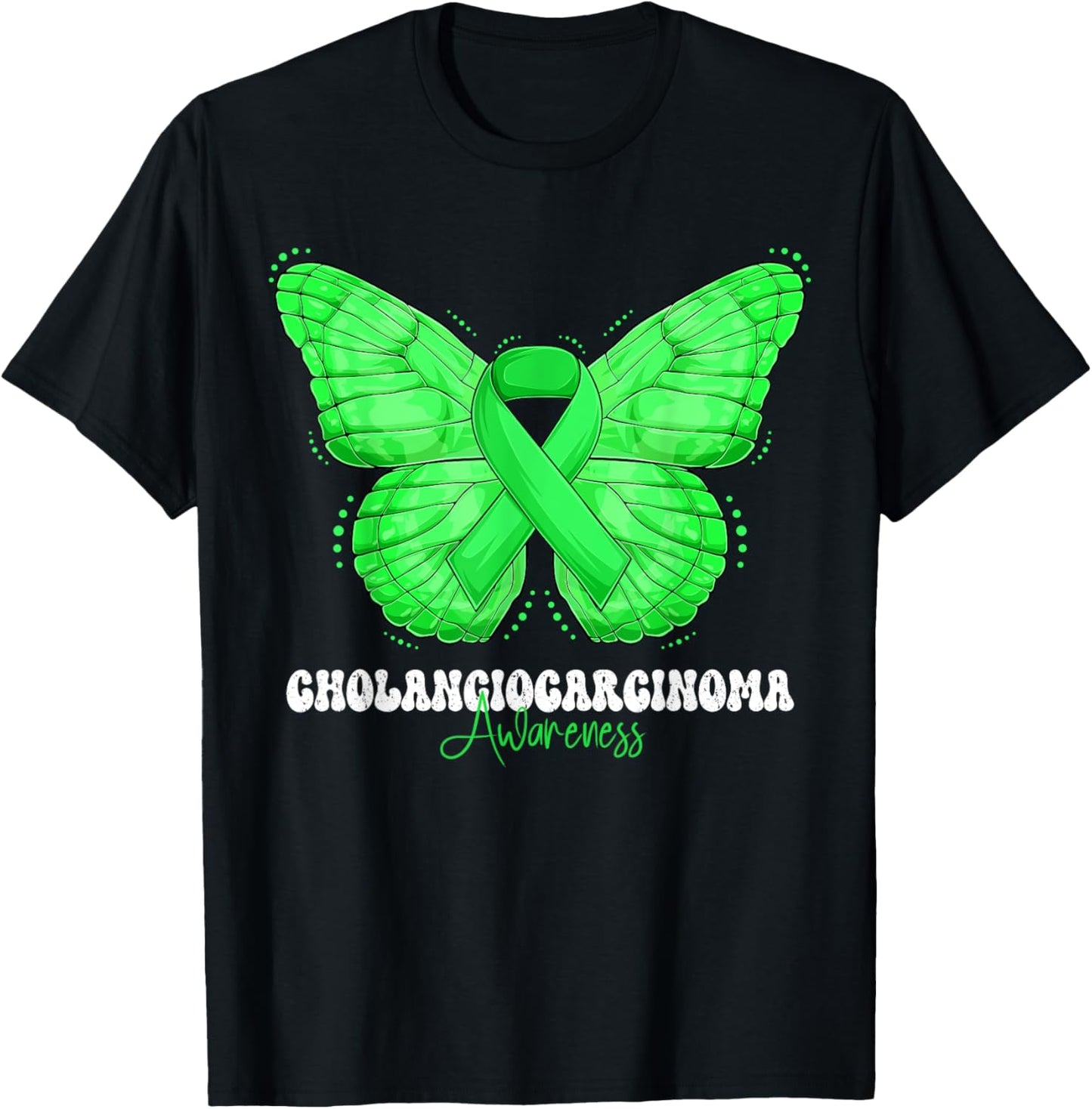 Cholangiocarcinoma Awareness Month Green Ribbon Butterfly T-Shirt - T-Shirt | Black