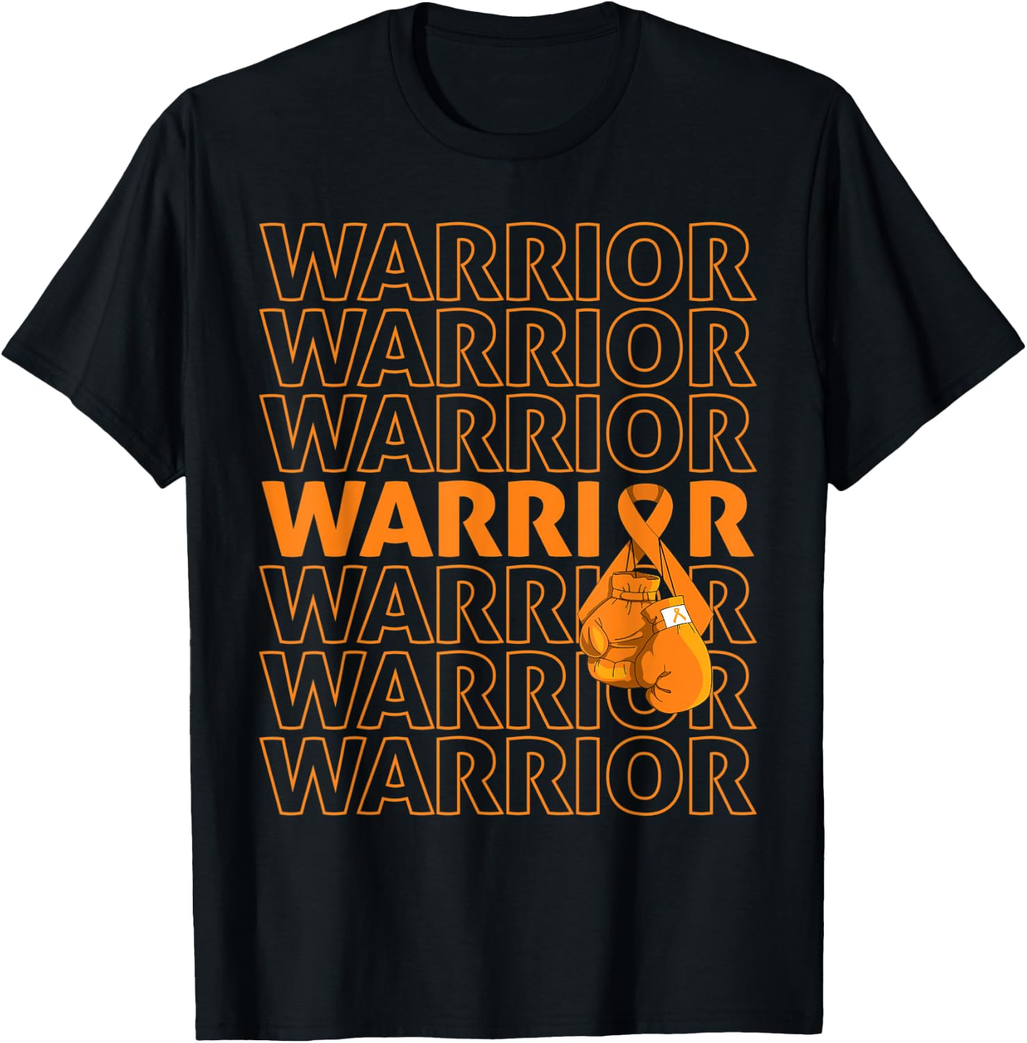 Leukemia Awareness Warrior Orange Ribbon Boxing Gloves T-Shirt - T-Shirt | Black