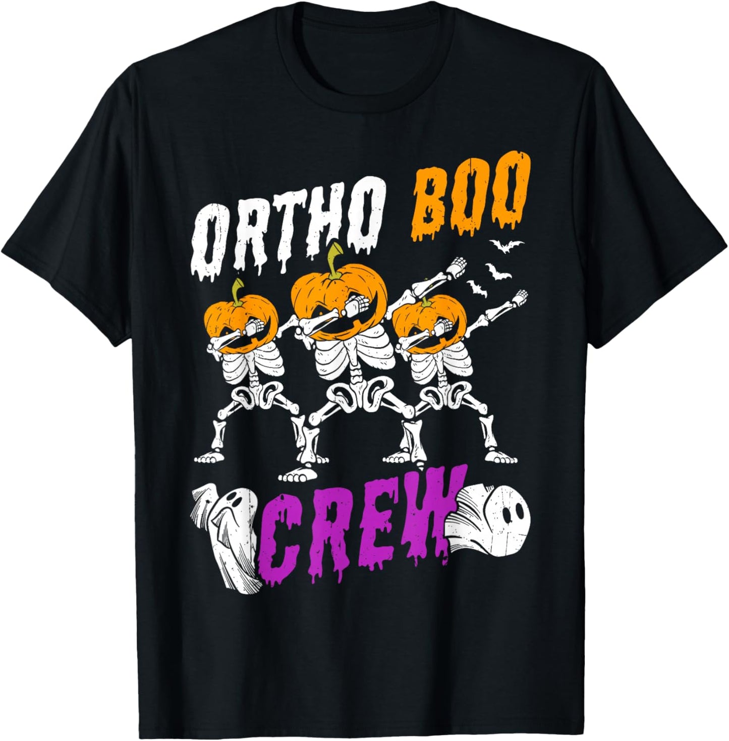 ORTHO BOO CREW Halloween Orthodontic Skeleton Scary Fan T-Shirt - T-Shirt | Black