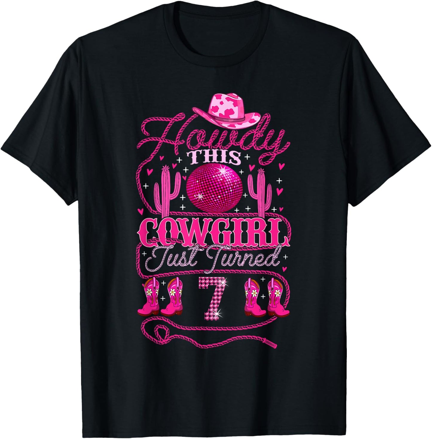 7yrs Birthday Cowgirl Western 7 Years Old Girl 7th Birthday T-Shirt - T-Shirt | Black