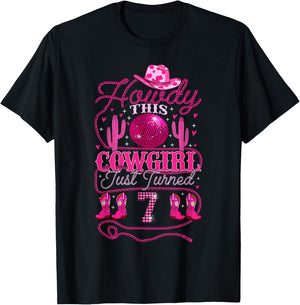 7yrs Birthday Cowgirl Western 7 Years Old Girl 7th Birthday T-Shirt - T-Shirt | Black
