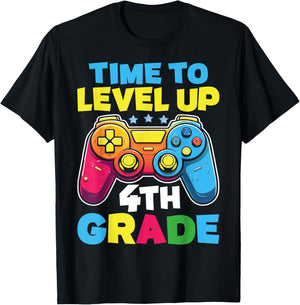 Time To Level Up 4th Grade Video Gamer Kids Back To School T-Shirt - T-Shirt | Black