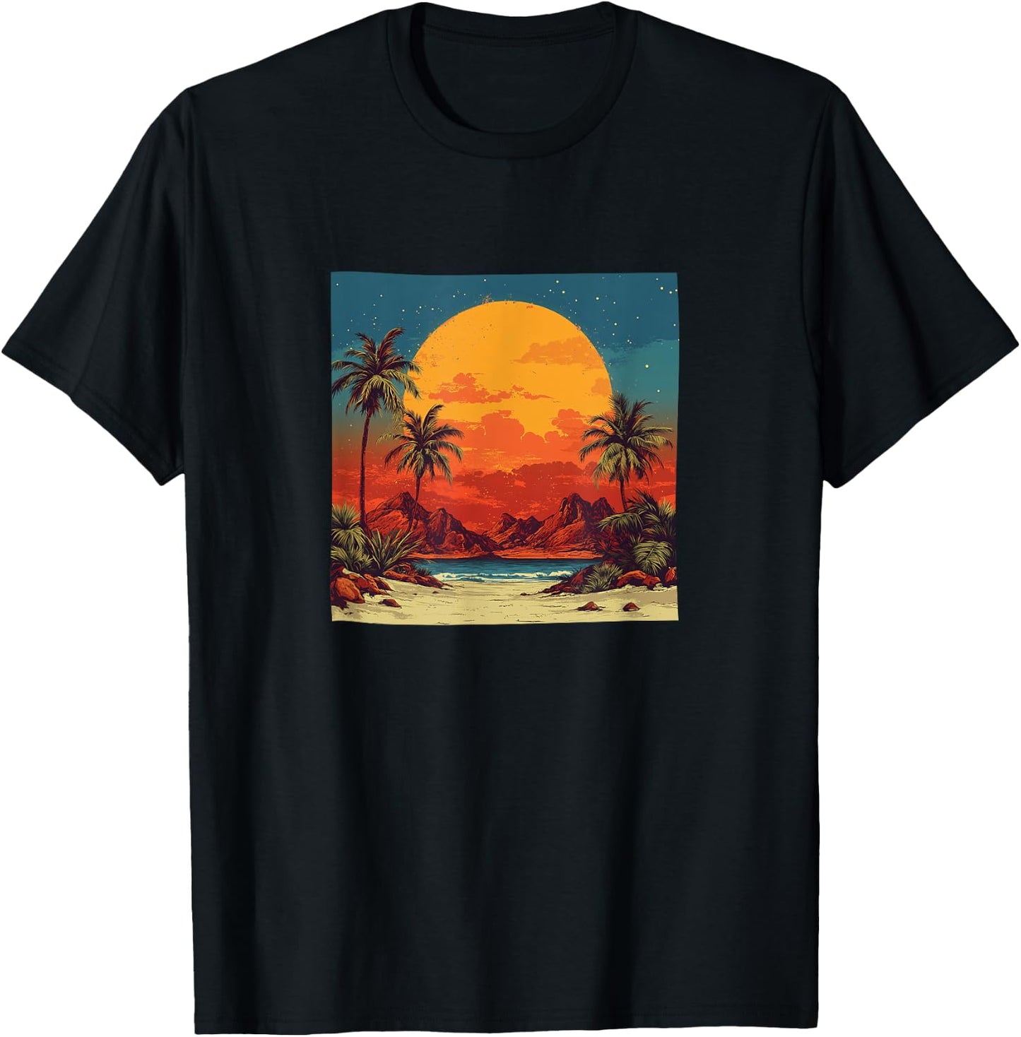 Desert Oasis Vintage Landscape Graphic T-Shirt - T-Shirt | Black