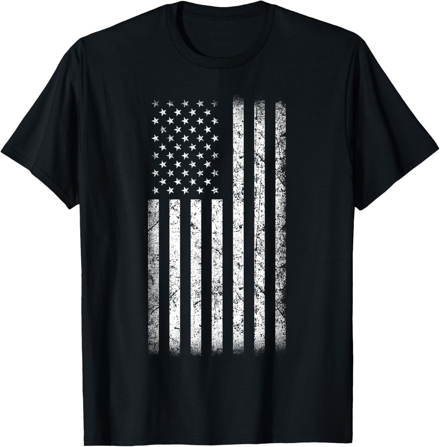 Black and White American Flag Vintage Style T-Shirt - T-Shirt | Black