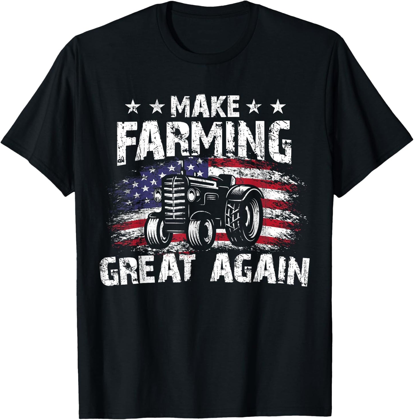 USA Flag Make Farming Great Again Tracter Farming Birthday T-Shirt - T-Shirt | Black