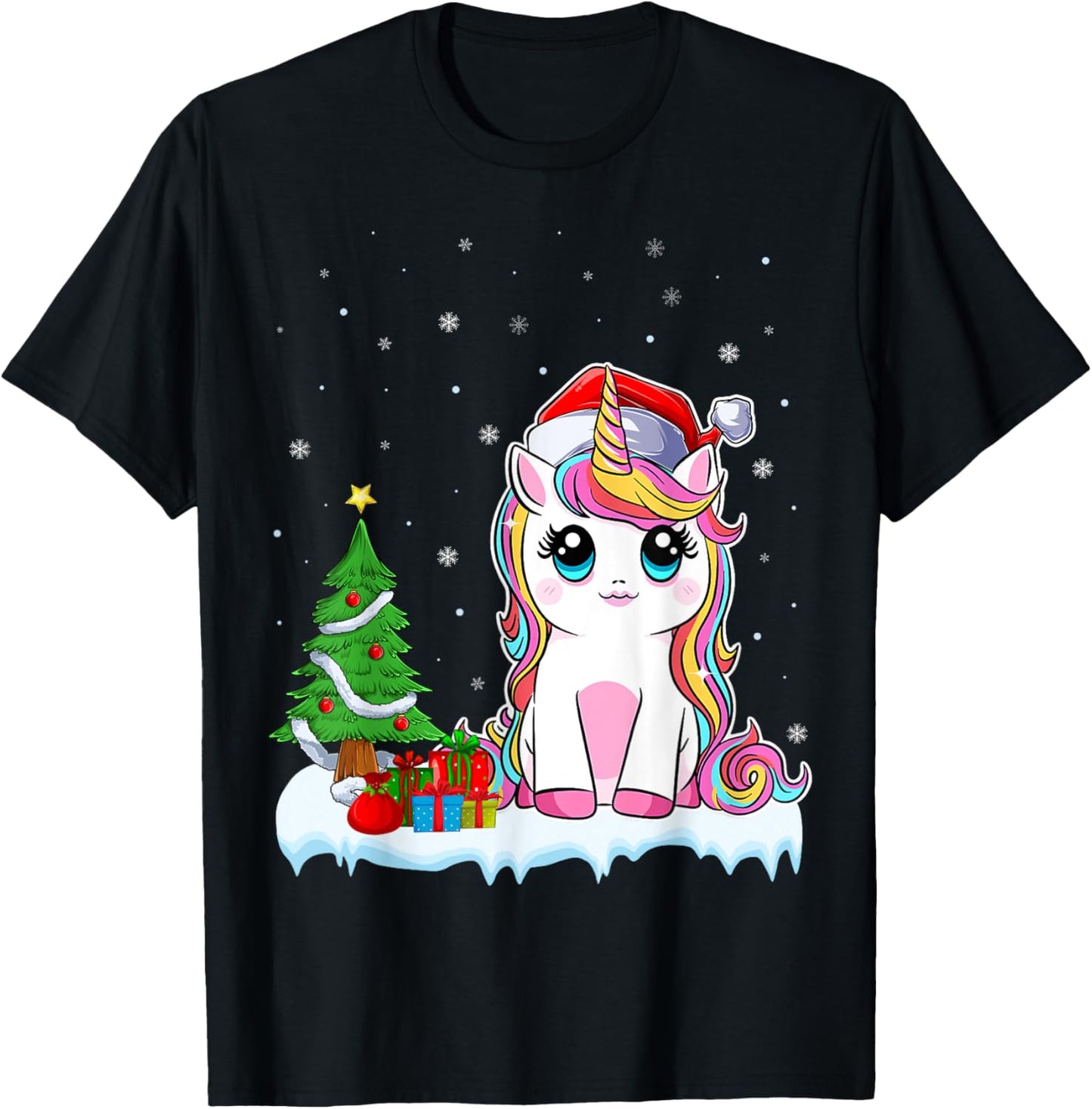 Unicorn Christmas For Girls Kids Santa Unicorn Xmas Tree T-Shirt - T-Shirt | Black