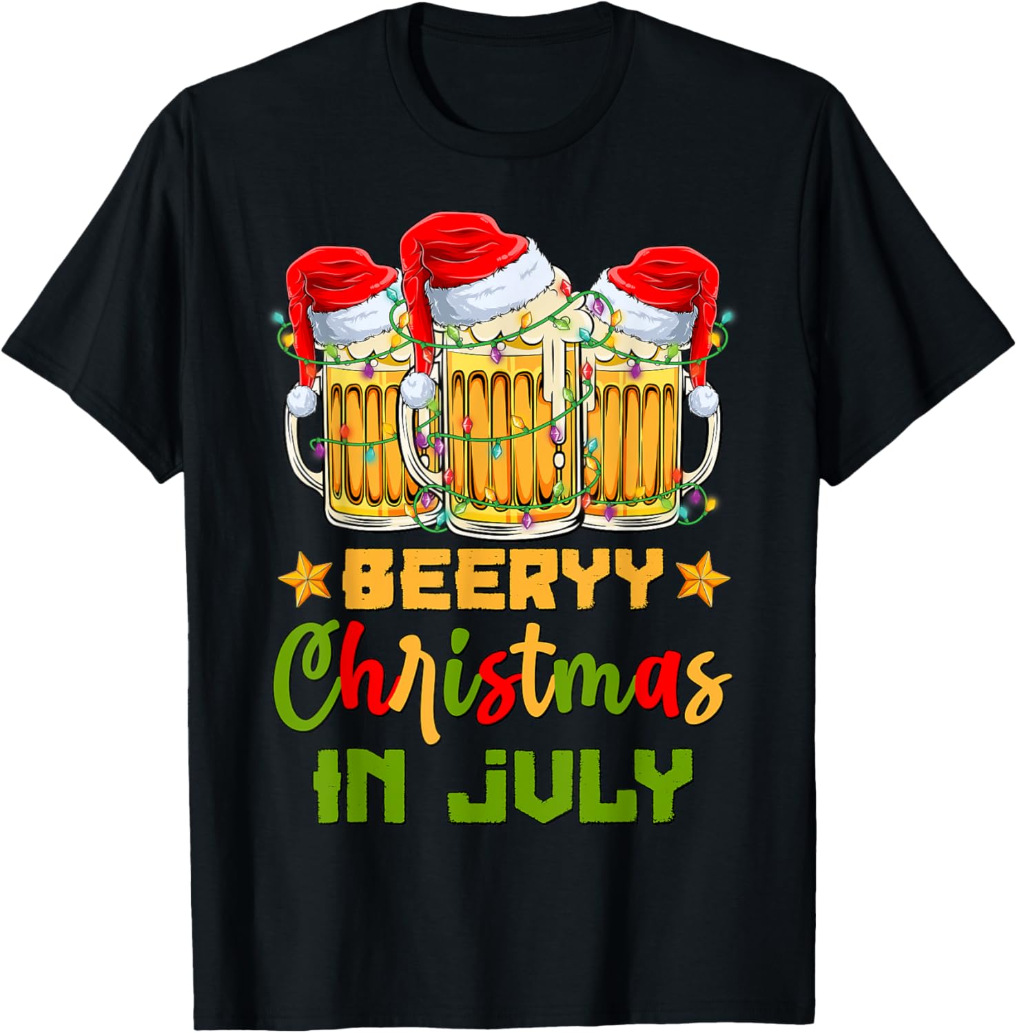 Funny Mugs Of Beer Lights Christmas In July Summer Vacation Women T-Shirt - T-Shirt | Black