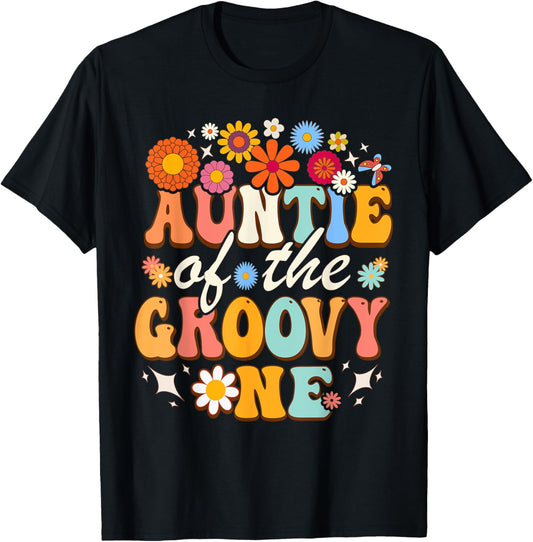 Auntie of Groovy One Matching Family First Birthday Party T-Shirt - T-Shirt | Black