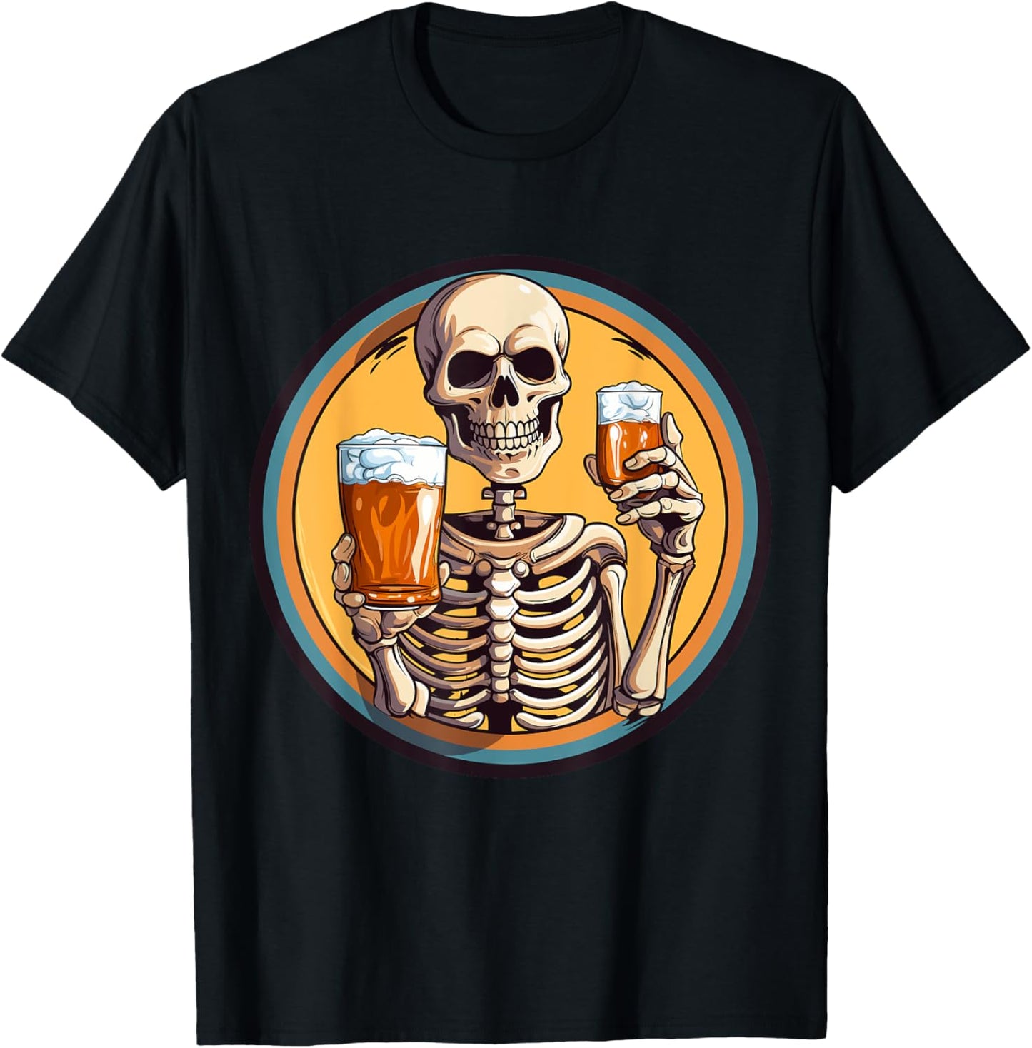 Halloween Skeleton Drinking Beer T-Shirt - T-Shirt | Black