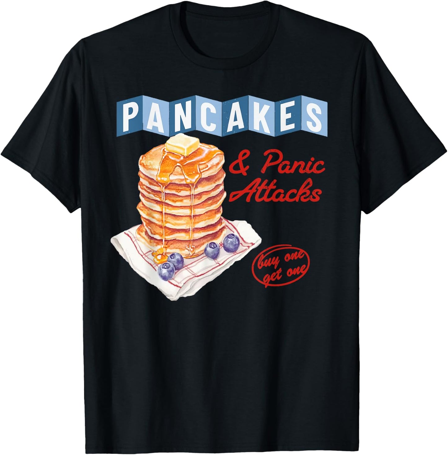 Retro Pancakes And Panic Attacks Funny Breakfast Women T-Shirt - T-Shirt | Black