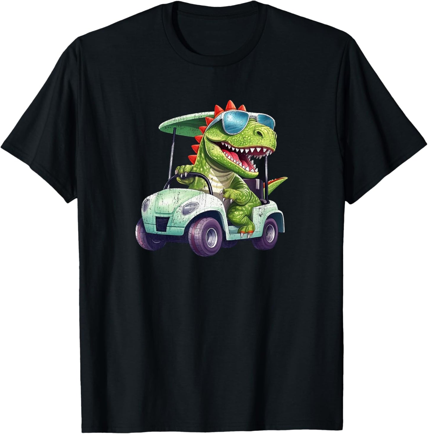 Vintage T-Rex Tyrannosaurus Dinosaur in a Golf Cart Funny T-Shirt - T-Shirt | Black