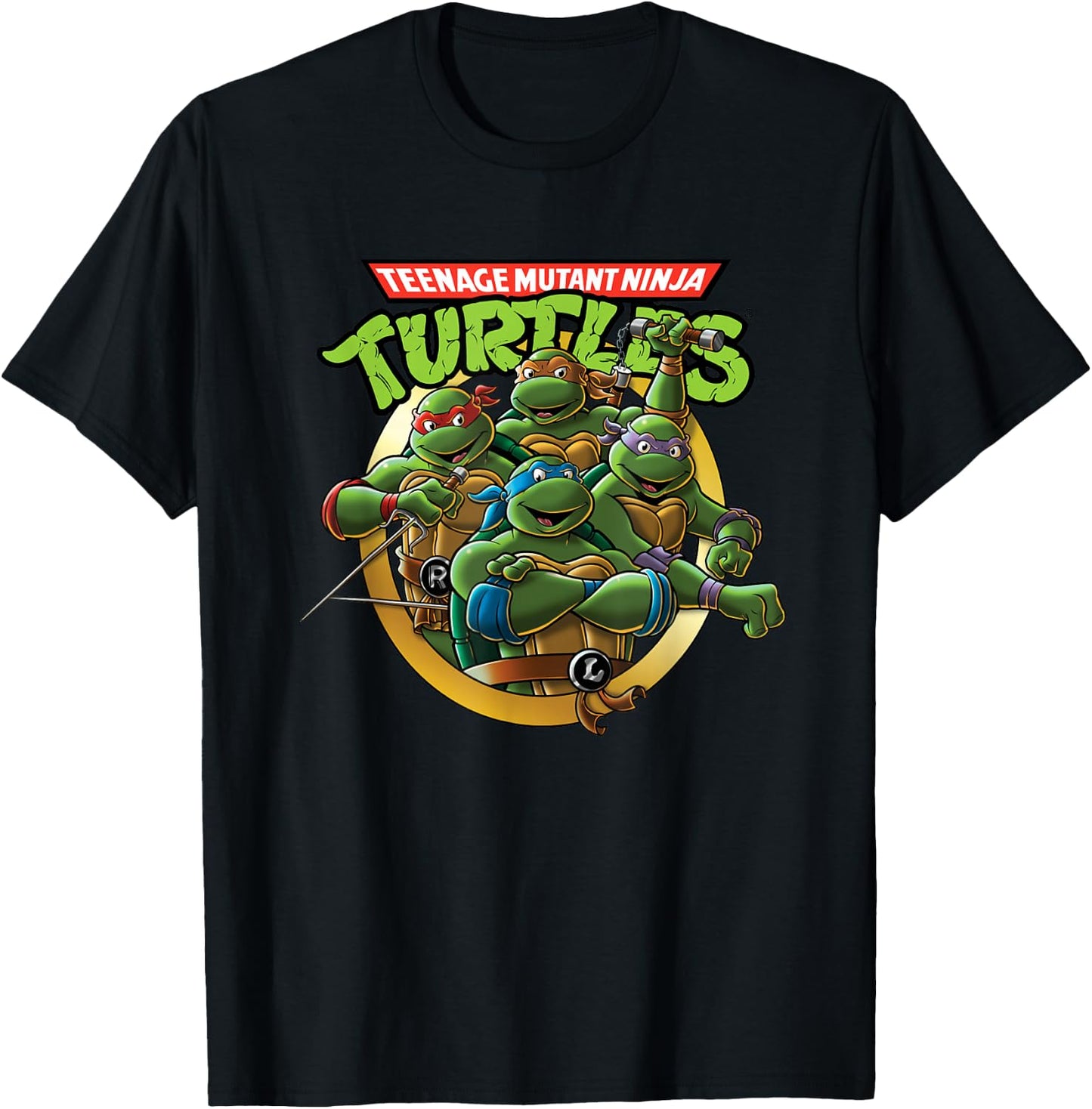 Classic Teenage Mutant Ninja Turtles Group And Logo T-Shirt - T-Shirt | Black
