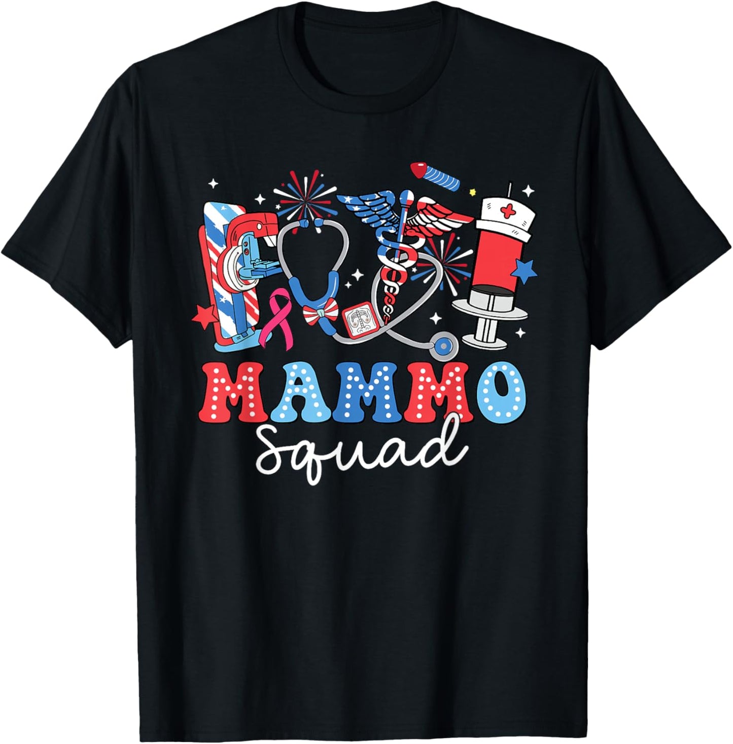 Groovy Mammo Squad Mammo Tech USA Flag Fireworks 4th Of July Women Men T-Shirt - T-Shirt | Black