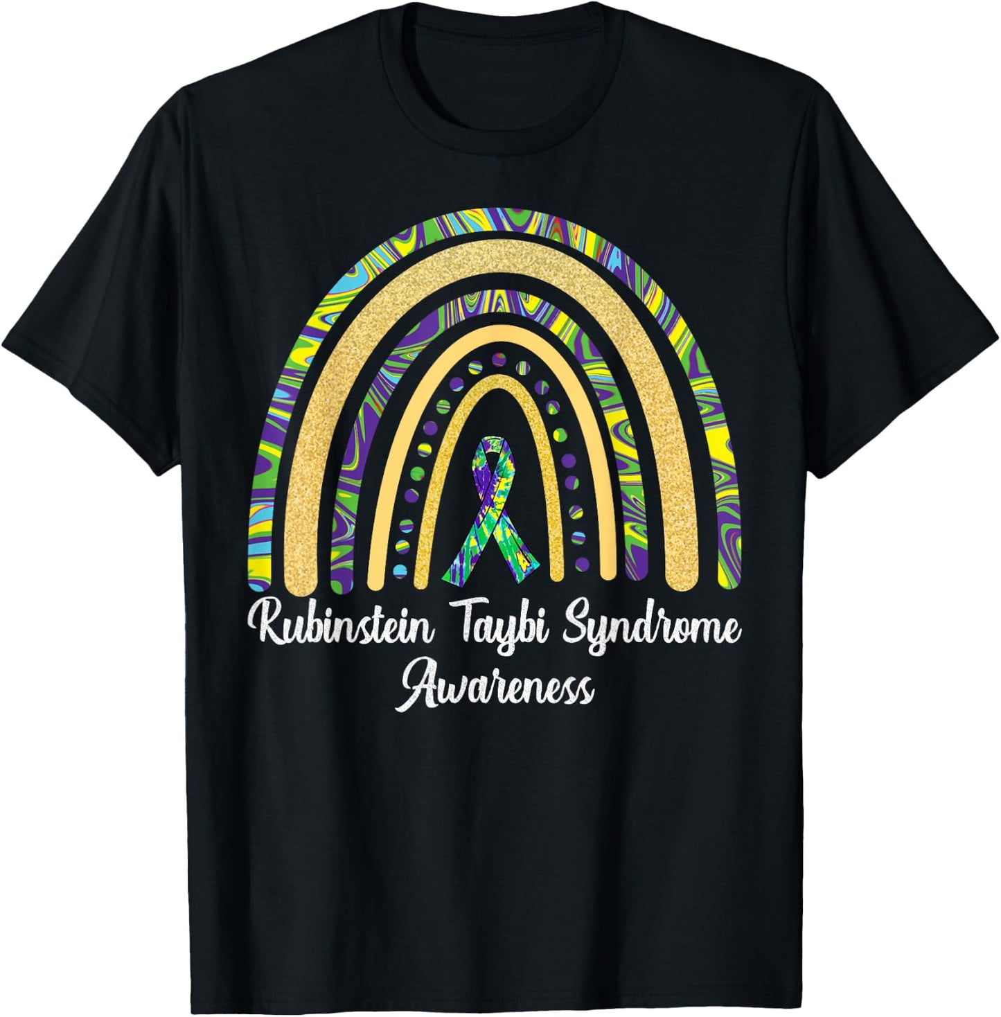 Rubinstein Taybi Syndrome Awareness RTS Rainbow & Ribbon T-Shirt - T-Shirt | Black