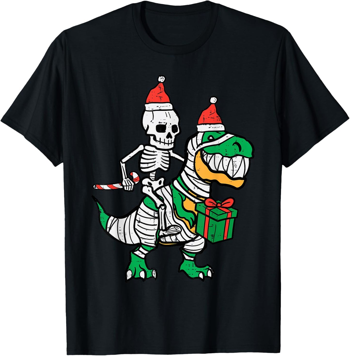 Christmas Skeleton On Trex Santa Xmas Dino Boys Kids Toddler T-Shirt - T-Shirt | Black