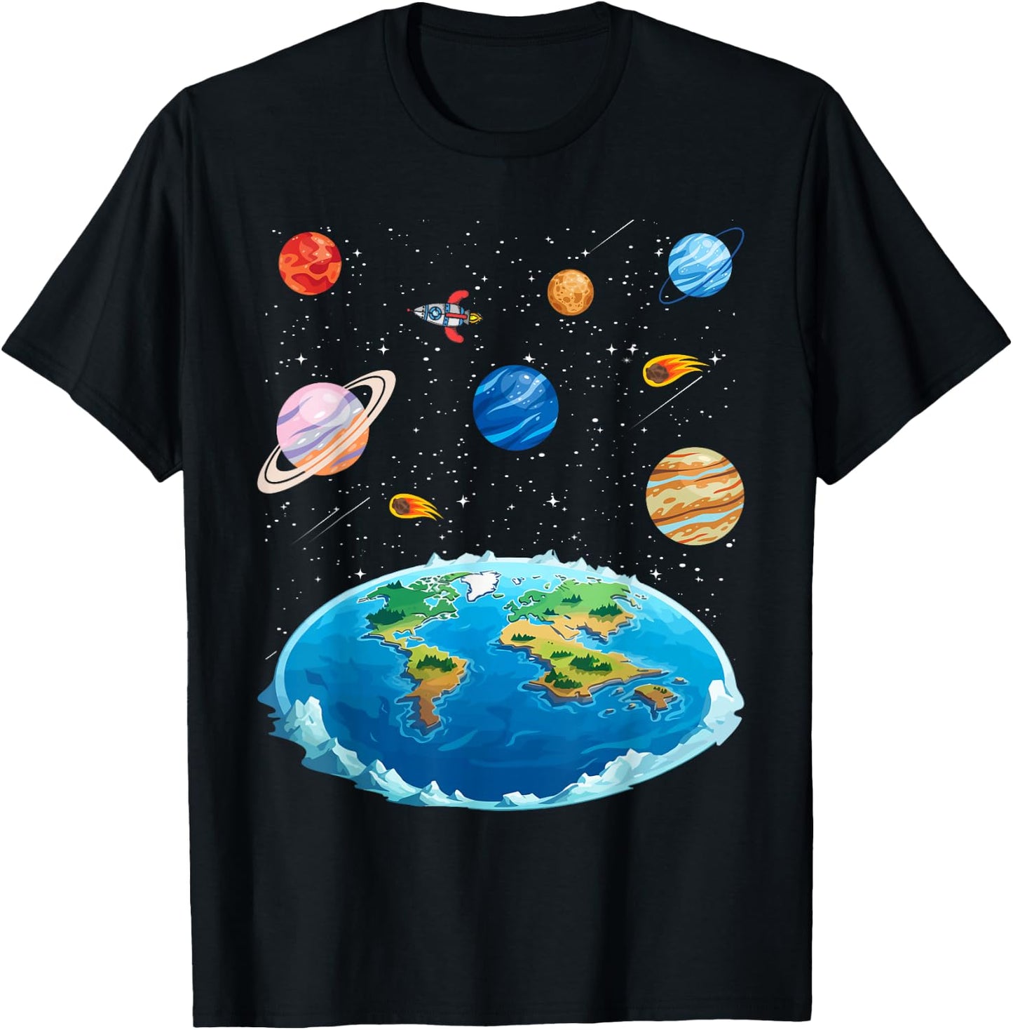 Flat Earth Map Model Globe Conspiracy Believer T-Shirt - T-Shirt | Black