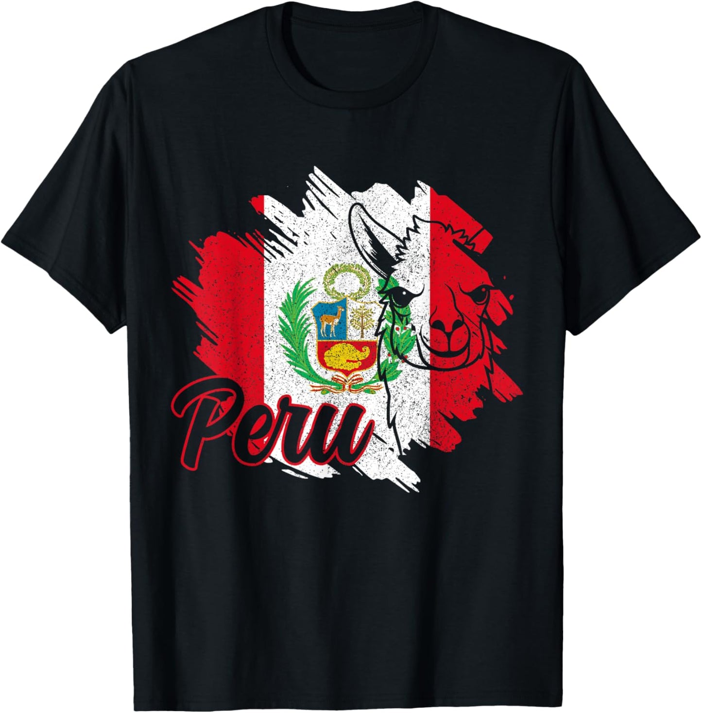 Peru Llama Alpaca Peruvian Flag Pride Vintage Souvenir T-Shirt - T-Shirt | Black